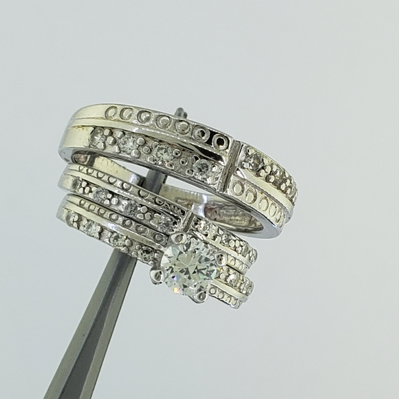 His & Hers 925 Sterling Silver Wedding Set With CZ - Picture 7 of 8